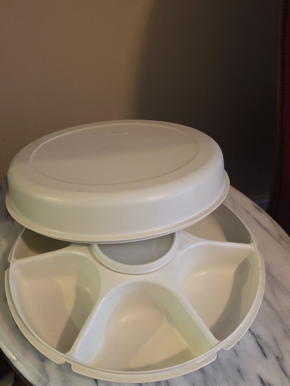 Vintage Tupperware Veggie Serving Tray with Lid and Covered Dip Container